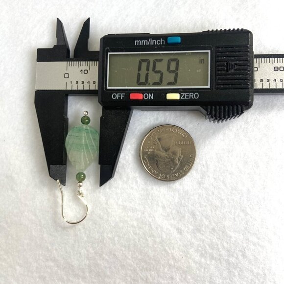 Sterling Silver 925 Beaded Carved Jadeite & Tourmaline Leaf Dangle Earrings - Picture 14 of 16